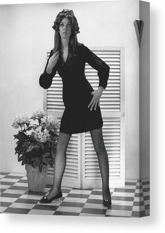 Mid Adult Women Canvas Print featuring the photograph Woman Posing In Studio, B&w, Portrait #1 by George Marks