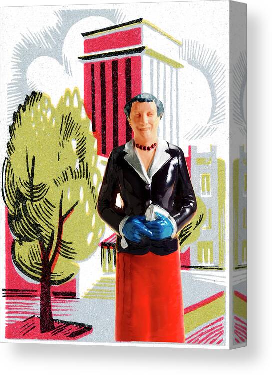 Adult Canvas Print featuring the drawing Woman Standing in Front of Building #1 by CSA Images