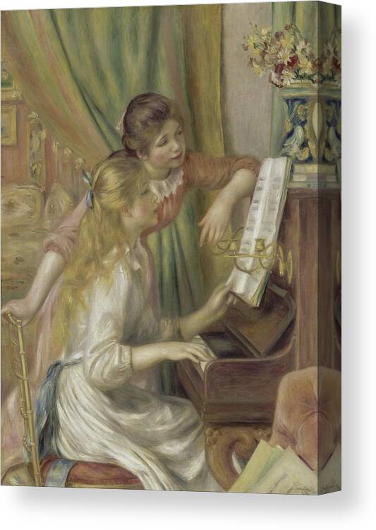 Figurative Canvas Print featuring the painting Young Girls At The Piano by Pierre-auguste Renoir