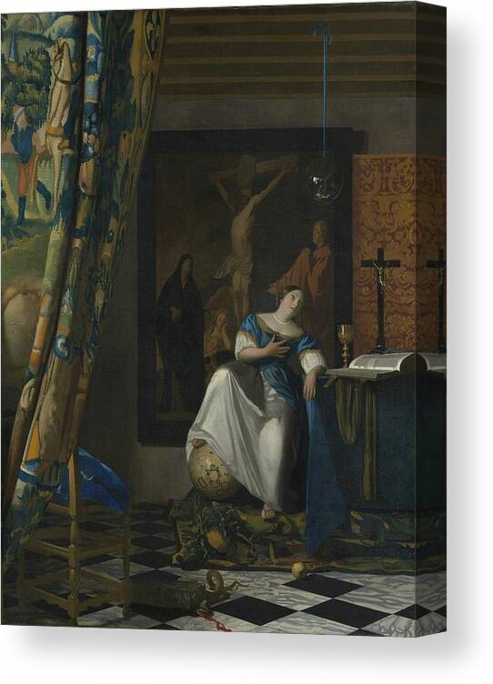 Historical Canvas Print featuring the painting Allegory Of The Catholic Faith by Johannes Vermeer