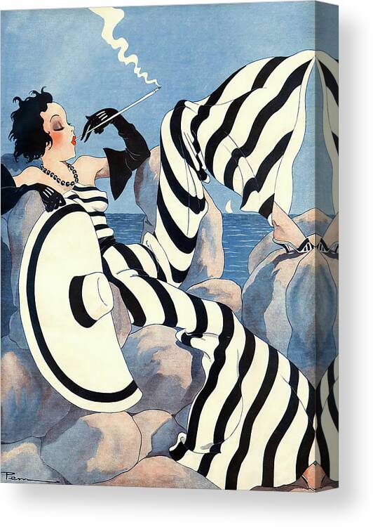 1933 French Art Deco Fashion Art Canvas Print featuring the mixed media 1933 French Art Deco Fashion Art by Vintage Lavoie