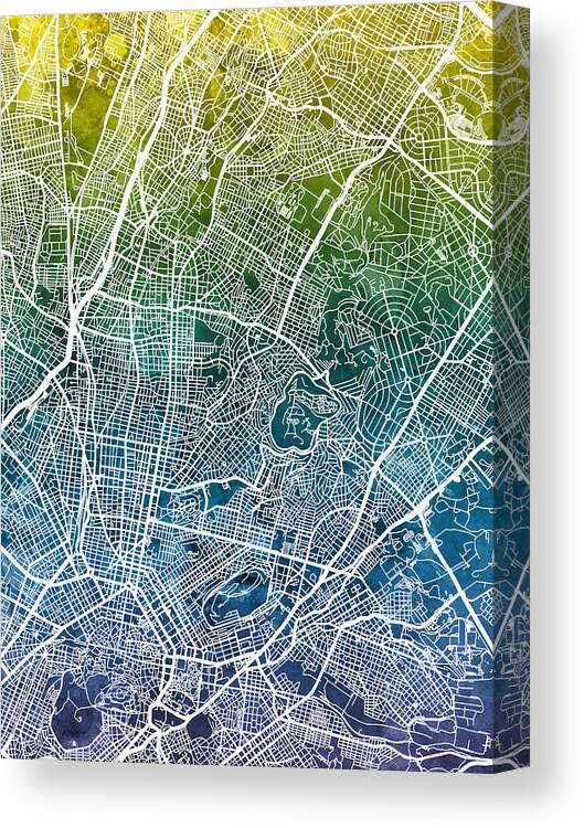 Athens Canvas Print featuring the digital art Athens Greece City Map #2 by Michael Tompsett