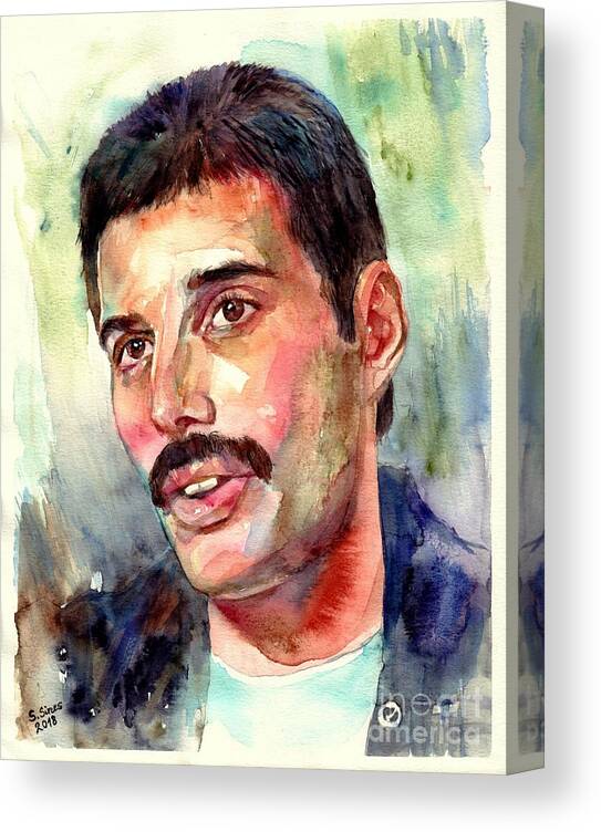 Freddie Canvas Print featuring the painting Freddie Mercury watercolor #2 by Suzann Sines