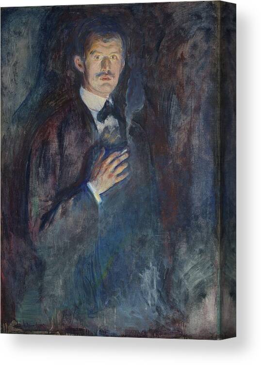 Figurative Canvas Print featuring the painting Self-portrait With Cigarette by Edvard Munch