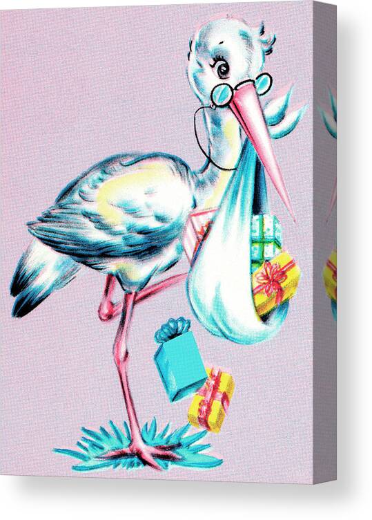 Animal Canvas Print featuring the drawing Stork delivery #3 by CSA Images