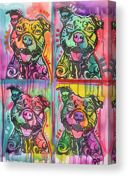 4 Happy Pitties Canvas Print featuring the mixed media 4 Happy Pitties by Dean Russo