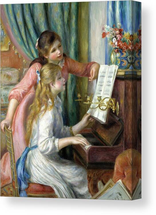 Impressionism Canvas Print featuring the painting Two Young Girls At The Piano by Pierre Auguste Renoir