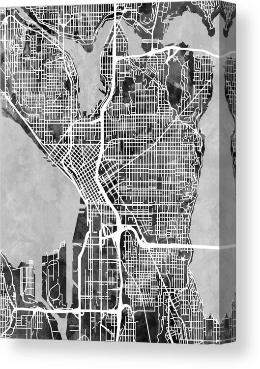 Seattle Canvas Print featuring the digital art Seattle Washington Street Map #8 by Michael Tompsett