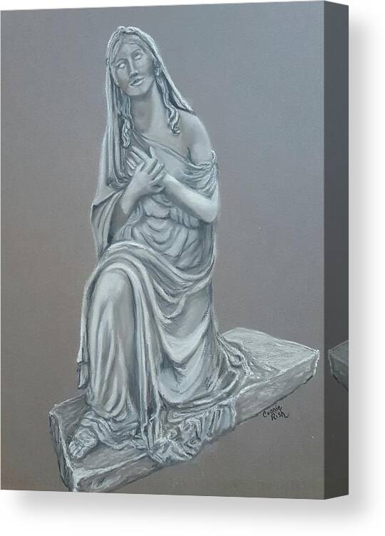 Kneeling Statue Canvas Print featuring the drawing A Greatful Heart by Connie Rish