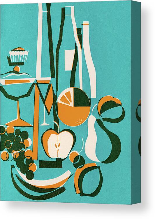 Abstract Canvas Print featuring the drawing Abstract Fruit and Wine Still Life by CSA Images