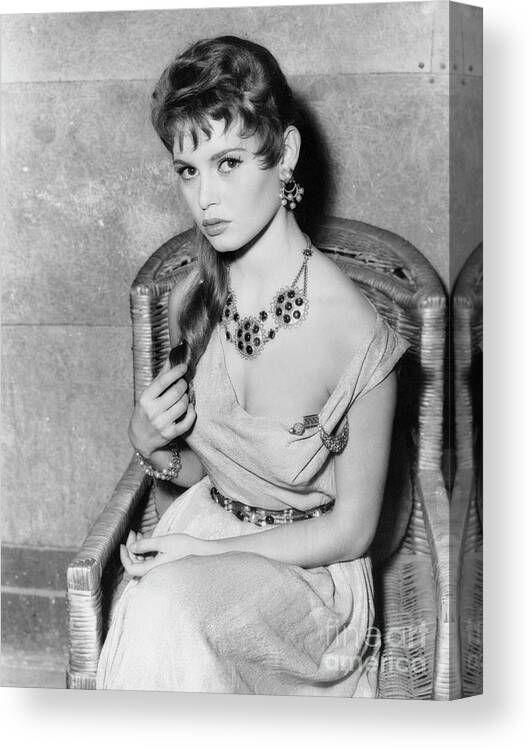 Mid Adult Women Canvas Print featuring the photograph Actress Brigitte Bardot Wearing Movie by Bettmann
