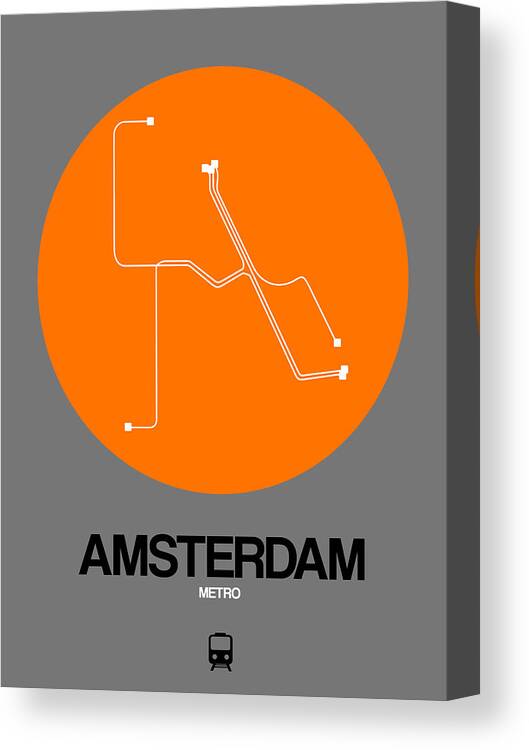 Amsterdam Canvas Print featuring the digital art Amsterdam Orange Subway Map by Naxart Studio