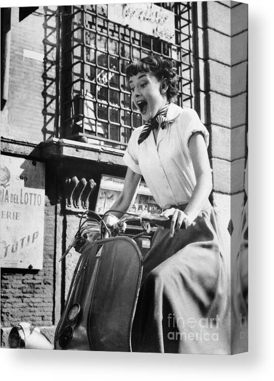 Belgium Canvas Print featuring the photograph Audrey Hepburn In Roman Holiday by Bettmann