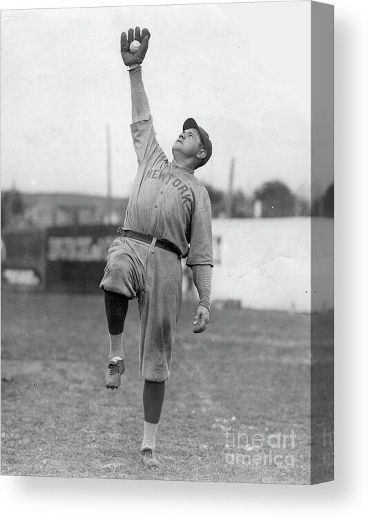 People Canvas Print featuring the photograph Babe Ruth Catches Fly Ball by Transcendental Graphics