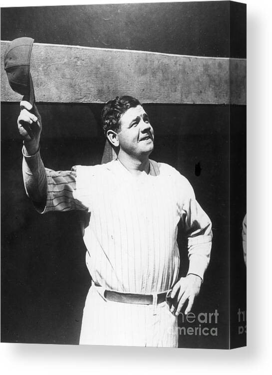 People Canvas Print featuring the photograph Babe Ruth Salutes The Crowd by Transcendental Graphics