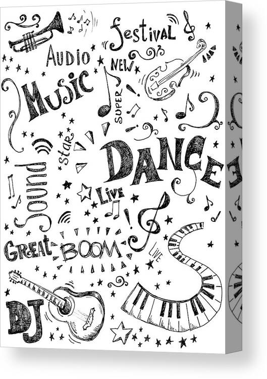 Rock Music Canvas Print featuring the digital art Background Made Up Of Music Doodles by Kalistratova