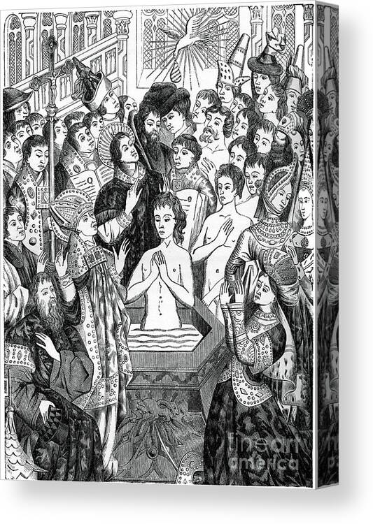 Engraving Canvas Print featuring the drawing Baptism Of King Clovis, Rheims, 1870 by Print Collector