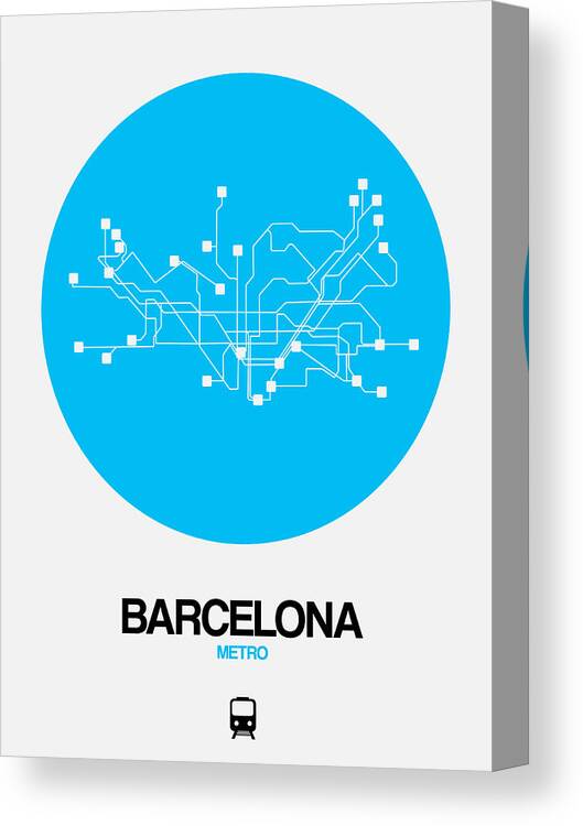 Barcelona Canvas Print featuring the digital art Barcelona Blue Subway Map by Naxart Studio