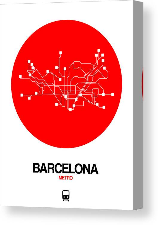 Barcelona Canvas Print featuring the photograph Barcelona Red Subway Map by Naxart Studio