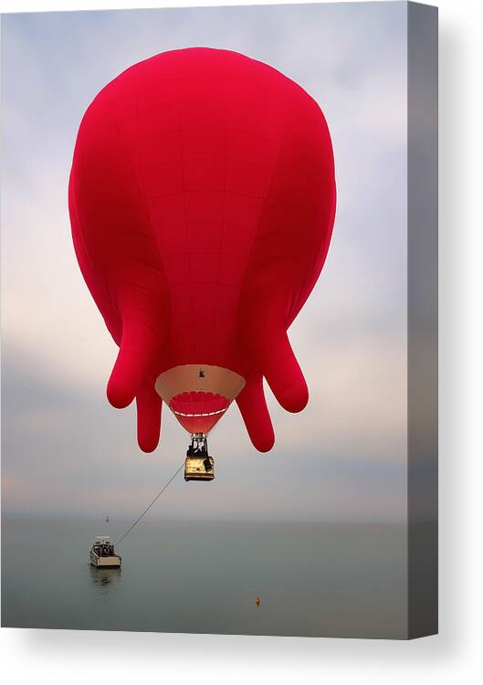Hot Air Balloon Canvas Print featuring the photograph Between Lake And Sky by Franz Baumann