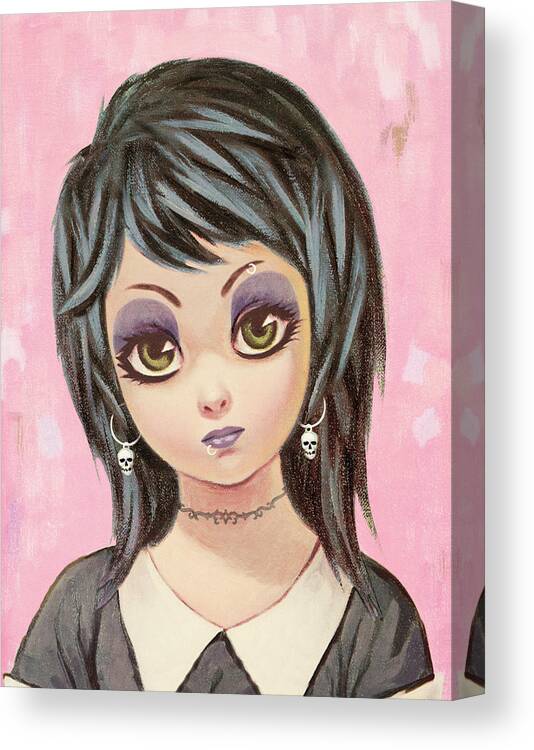 Big Eye Girl Canvas Print featuring the drawing Big-eyed girl goes goth by CSA Images