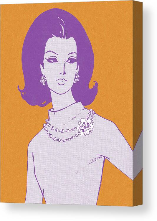 Accessories Canvas Print featuring the drawing Big Haired Woman Wearing Necklace by CSA Images