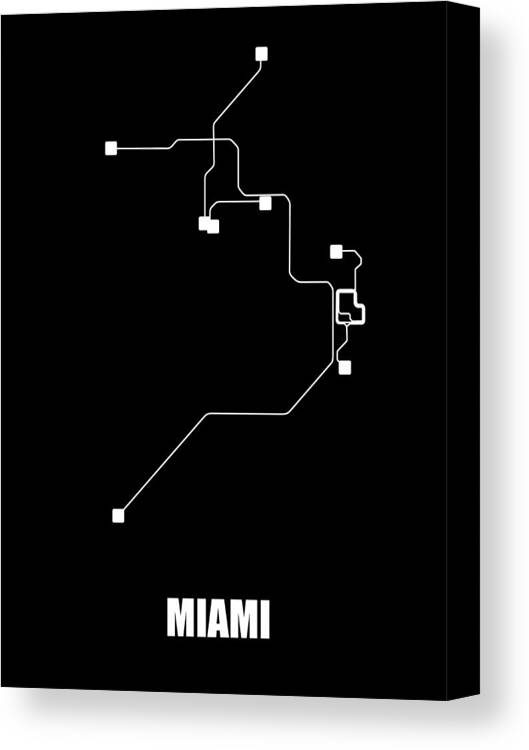 Miami Canvas Print featuring the digital art Black Miami Subway Map by Naxart Studio