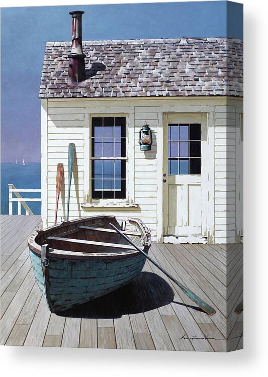 Boat Canvas Print featuring the painting Blue Boat On Deck by Zhen-huan Lu