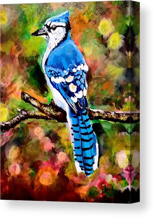 Bird Canvas Print featuring the painting Blue Jay by Mike Benton