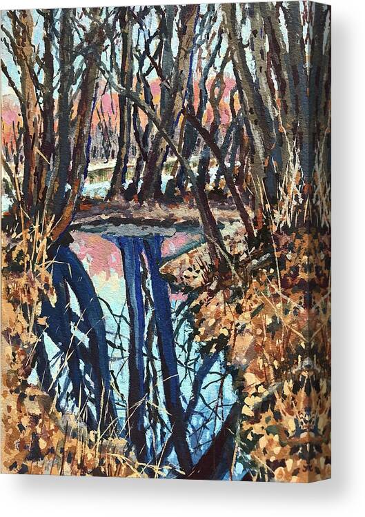 Boise Canvas Print featuring the painting Boise River Reflections study by Les Herman