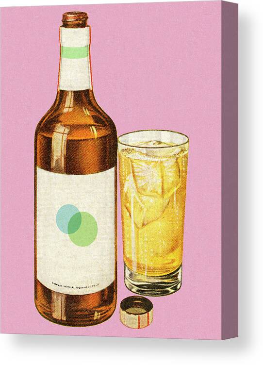 Alcohol Canvas Print featuring the drawing Bottle of Liquor and Drink by CSA Images