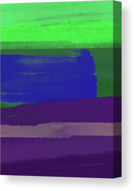 Landscape Canvas Print featuring the painting Bright Green and Blue Abstract by Naxart Studio
