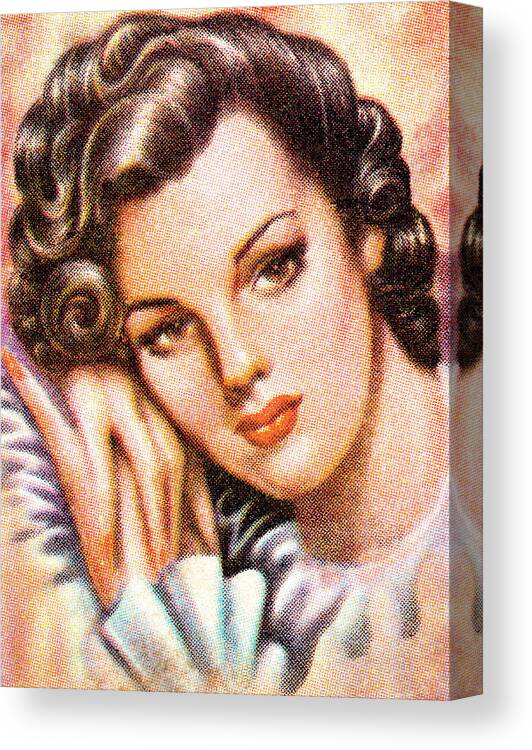 Adult Canvas Print featuring the drawing Brunette woman with curls by CSA Images