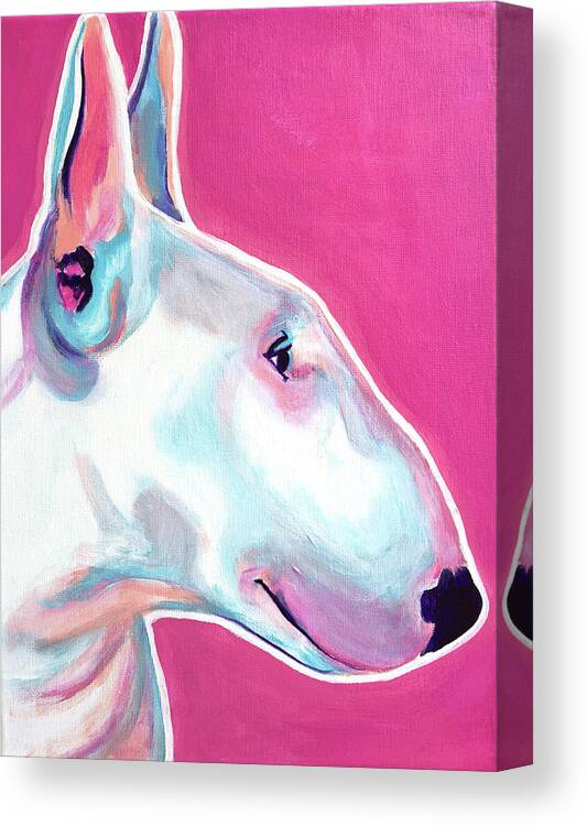 Bull Terrier - Bubble Gum Canvas Print featuring the painting Bull Terrier - Bubble Gum by Dawgart
