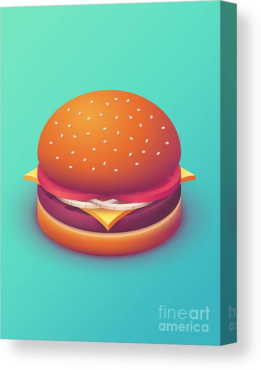 Burger Canvas Print featuring the digital art Burger Isometric - Plain Mint by Organic Synthesis