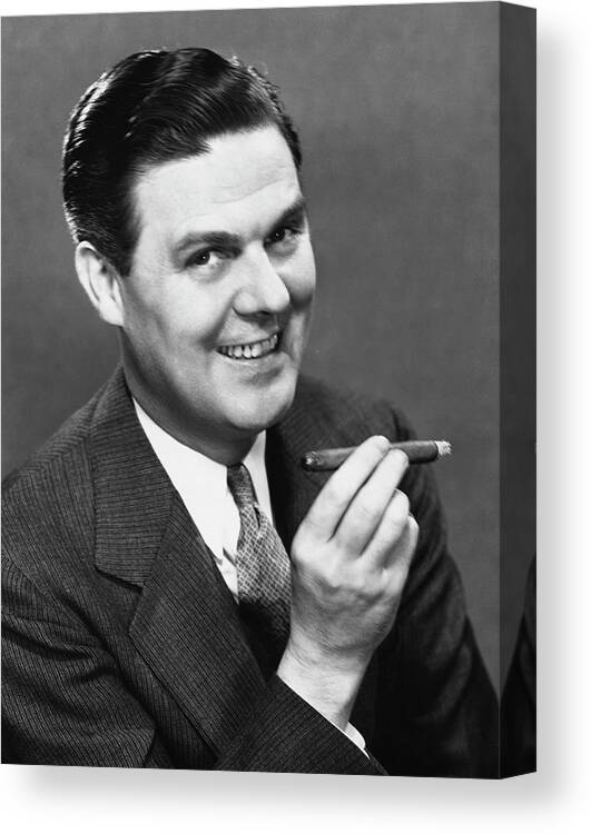 Smoking Canvas Print featuring the photograph Businessman Smoking Cigar by George Marks