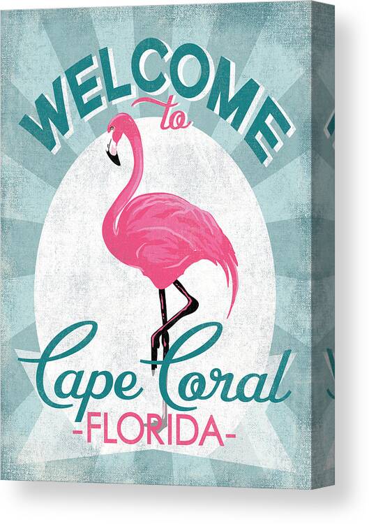 Cape Coral Canvas Print featuring the digital art Cape Coral Florida Pink Flamingo by Flo Karp