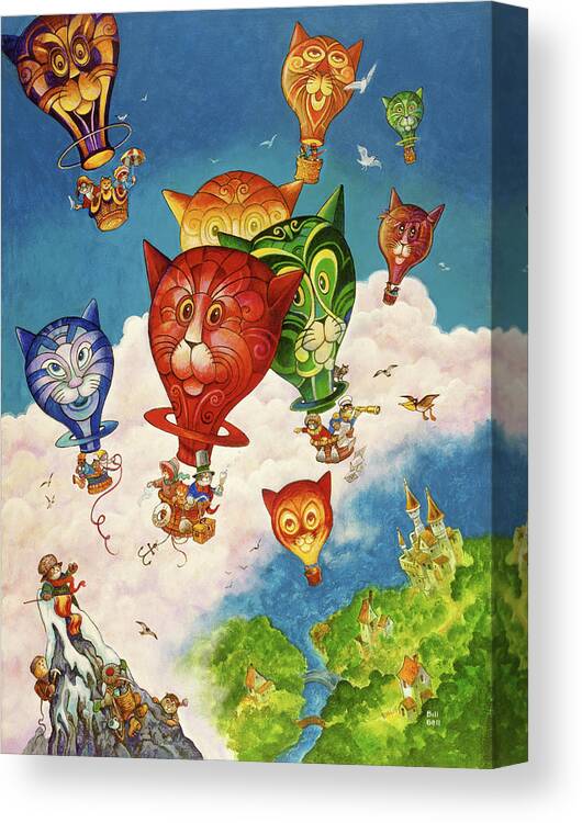 Cat Balloons Canvas Print featuring the painting Cat Balloons by Bill Bell