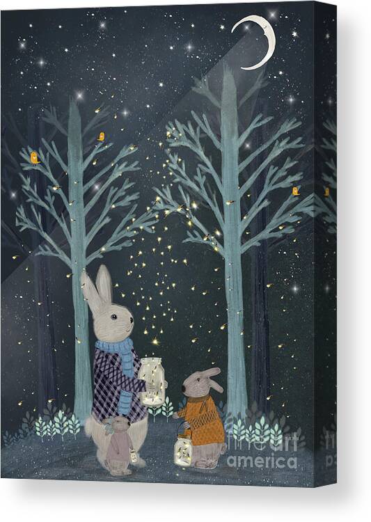 Nursery Art Canvas Print featuring the painting Catching Fireflies by Bri Buckley