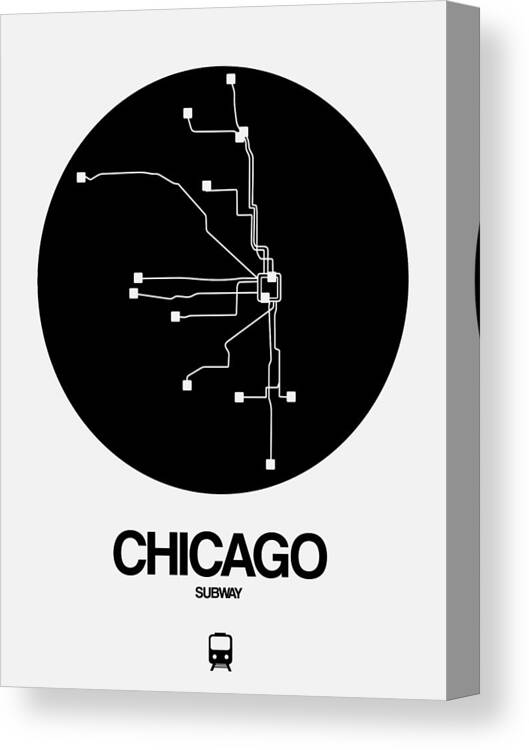 Chicago Canvas Print featuring the digital art Chicago Black Subway Map by Naxart Studio