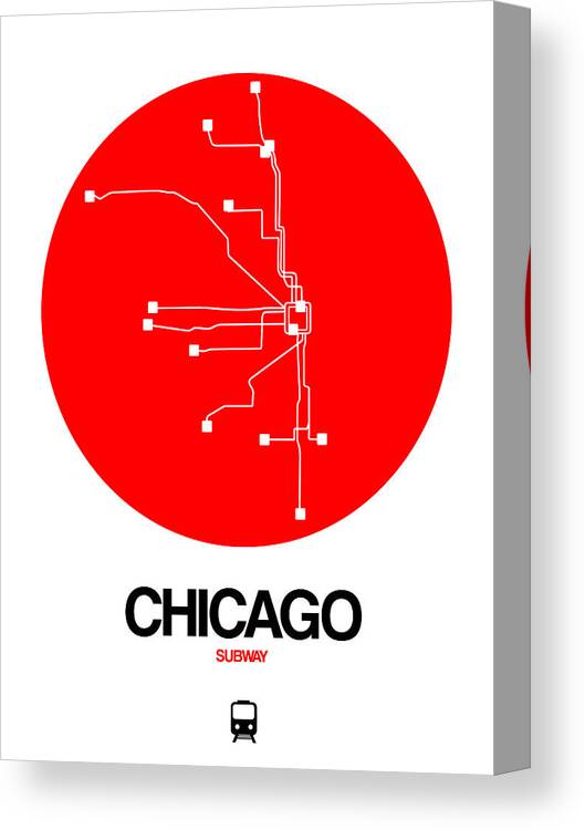 Chicago Canvas Print featuring the digital art Chicago Red Subway Map by Naxart Studio