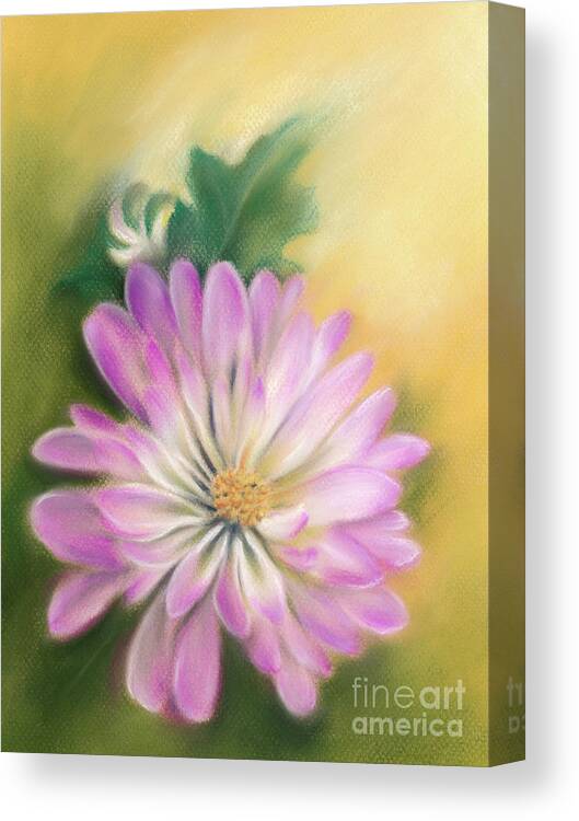 Chrysanthemum Canvas Print featuring the painting Chrysanthemum Blossom with Bud and Leaf by MM Anderson