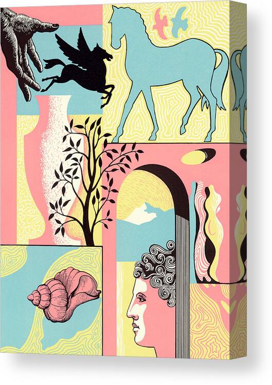 Animal Canvas Print featuring the drawing Collage of Horse, Shell and Tree by CSA Images