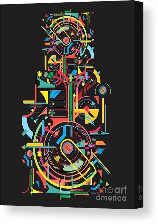 Scalable Canvas Print featuring the digital art Colorful Abstract Tech Shapes On Black by Gudron