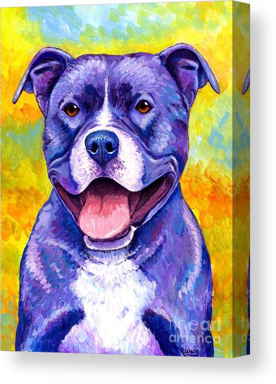 Pitbull Canvas Print featuring the painting Peppy Purple Pitbull Terrier Dog by Rebecca Wang
