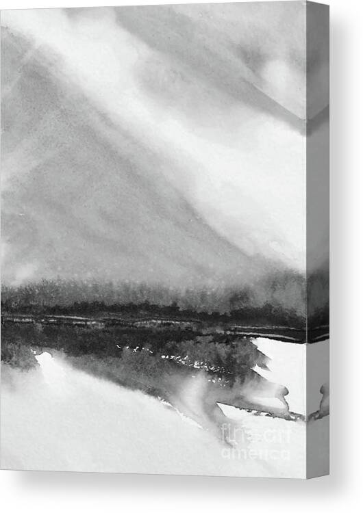 Black And White Canvas Print featuring the painting Cotton Clouds - black and white by Vesna Antic