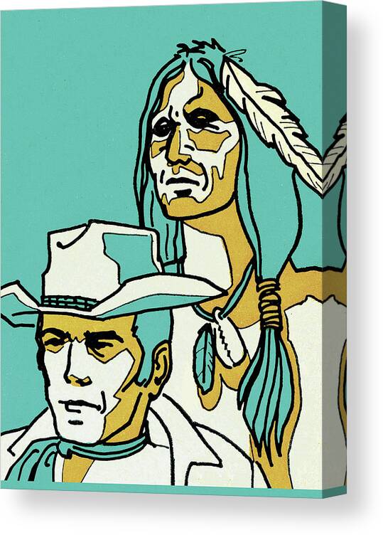 Accessories Canvas Print featuring the drawing Cowboy and Indian by CSA Images