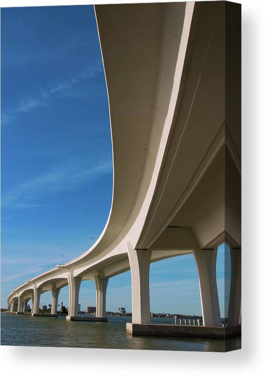 Arch Canvas Print featuring the photograph Curved Bridge Overpass Over The Water by Dsharpie