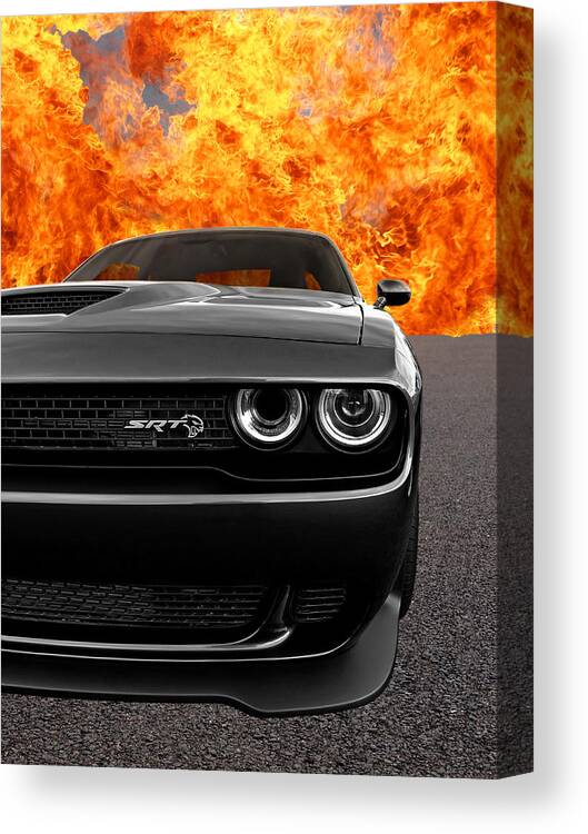 Dodge Canvas Print featuring the photograph Dodge Hellcat SRT With Flames by Gill Billington