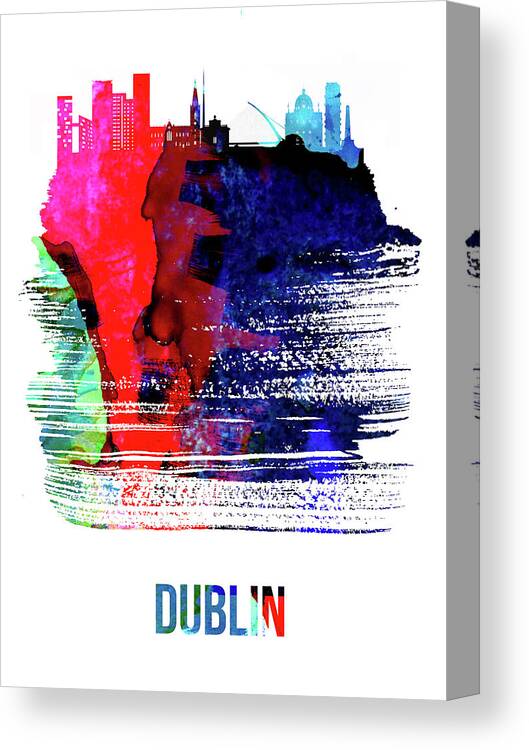 Dublin Canvas Print featuring the mixed media Dublin Skyline Brush Stroke Watercolor  by Naxart Studio